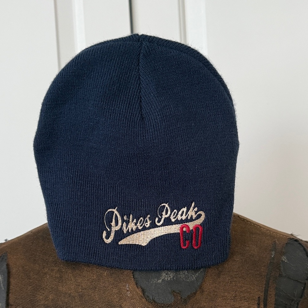 Navy Pikes Peak CO Embroidered Beanie NWOT